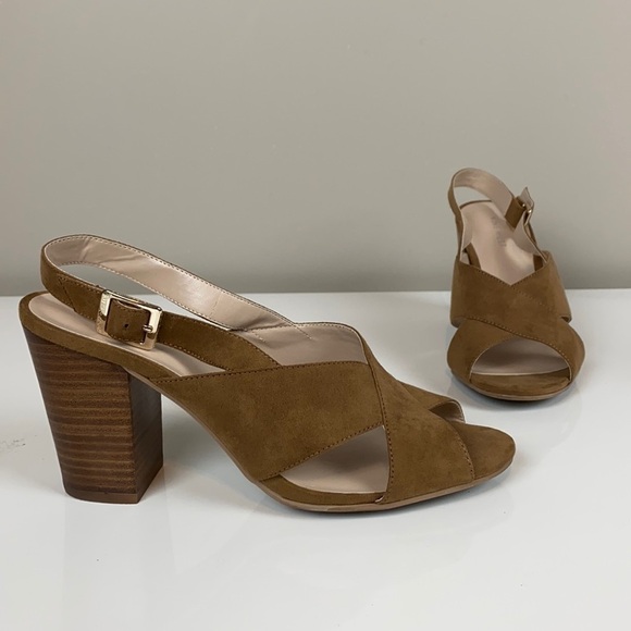 Nine West Alba Tan Open Toe Block Heel Slingback Sandal Size 9 - Picture 1 of 13